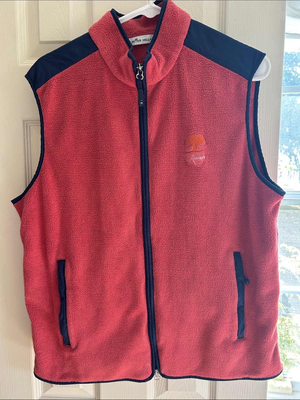 Peter Millar Coral Fleece Vest with Navy Accents
